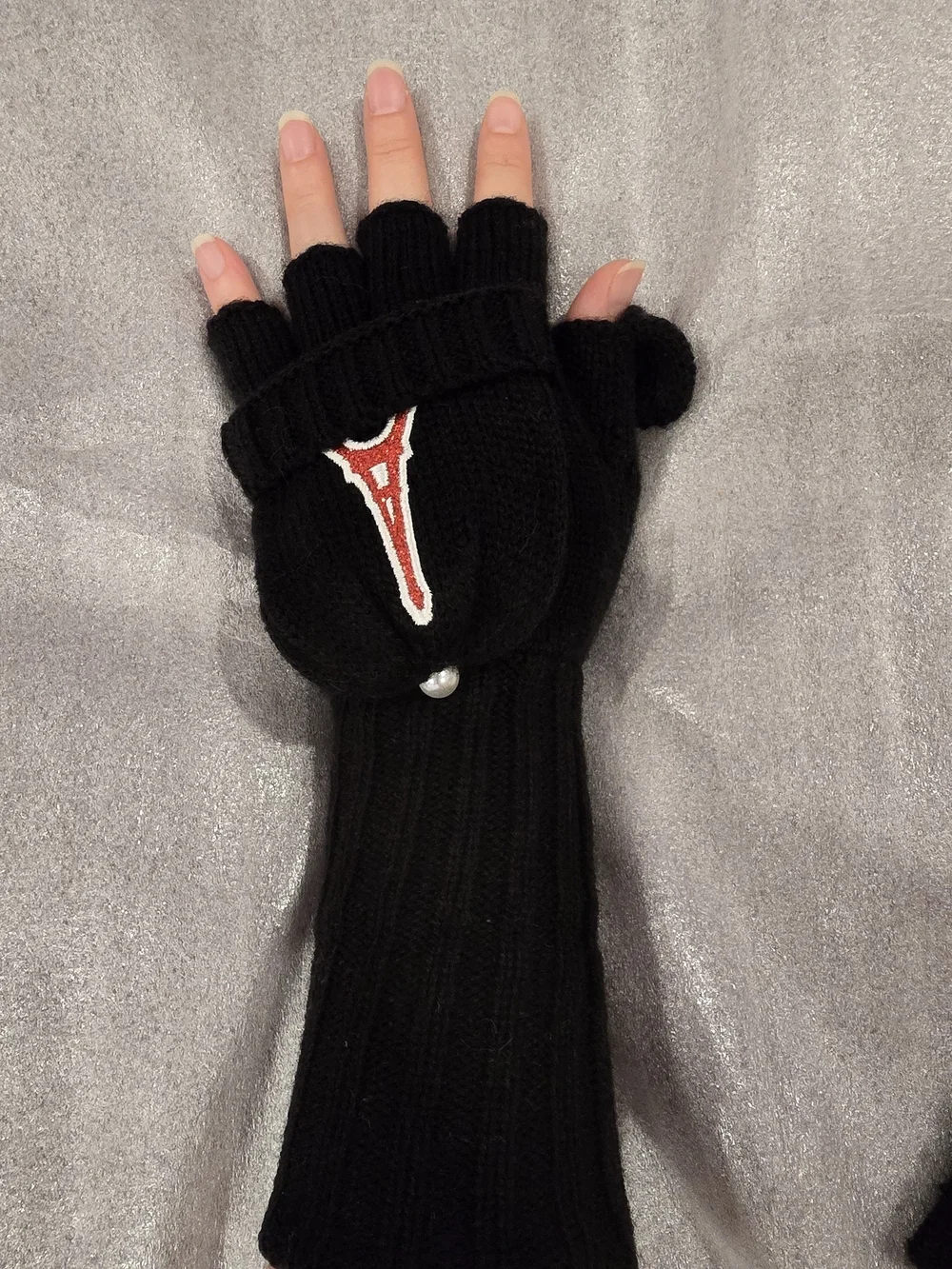 Karl Lagerfeld Fingerless Knit Gloves with Foldover Mitts- Paris